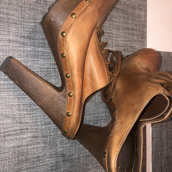 Sam Edelman clog mules heels platform slip on shoes Sz 8 brown women lace up - Picture 3 of 6